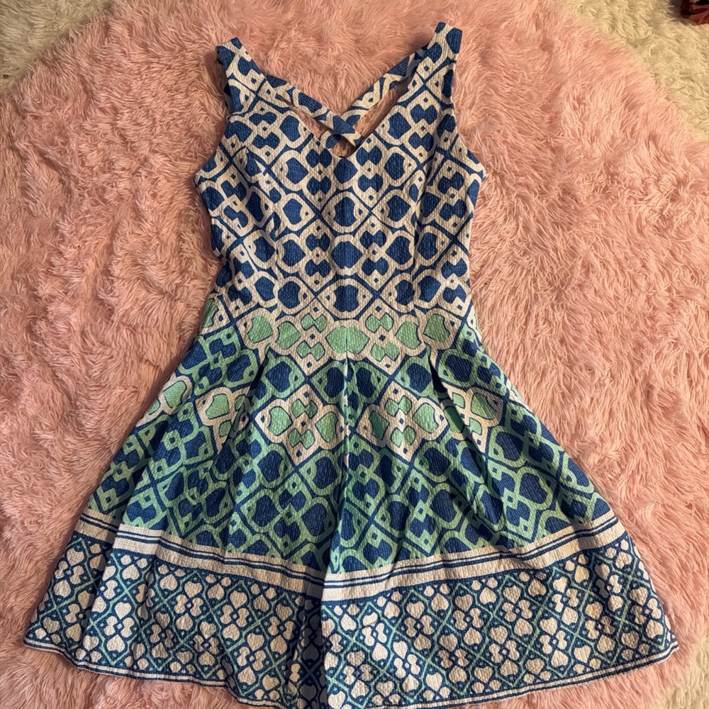 Just...Taylor Blue and White Textured Dress ECU
